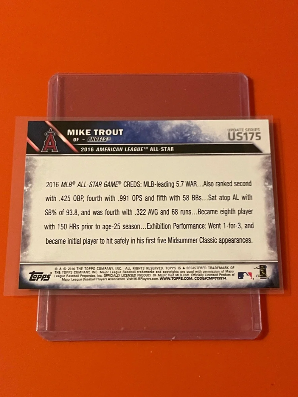 Mike Trout #US175 [All-Star Game] 2016 Topps Baseball Trading Card